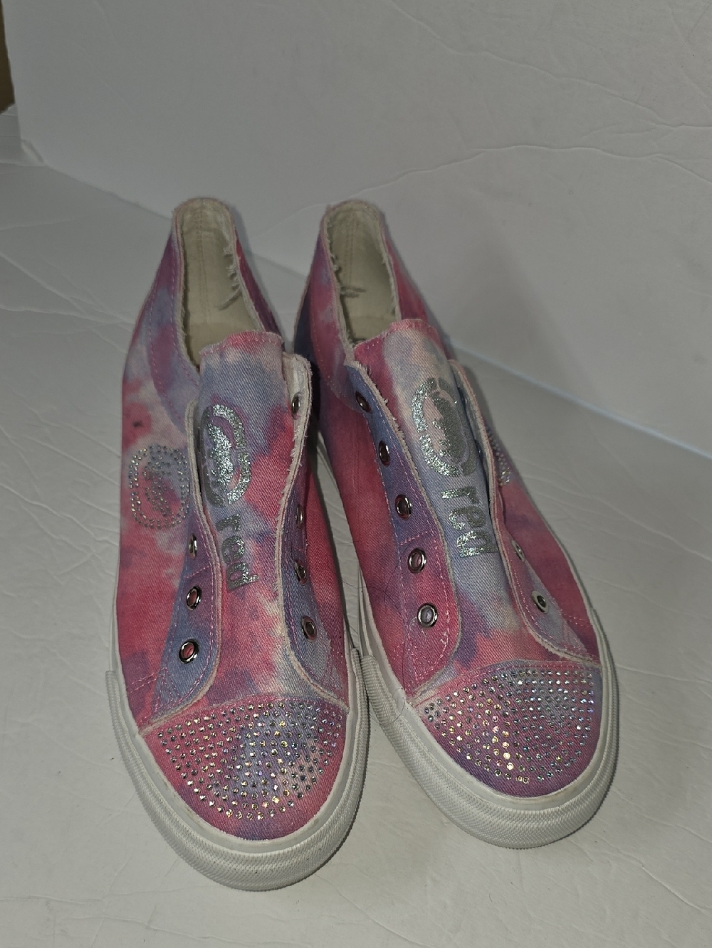 Red Pink Tie-Dye Slip-On Rhinestone Sneakers